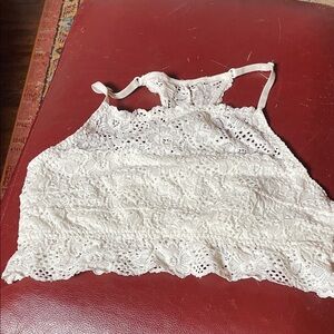 White Eyelet Lace Crop Top, Size XL